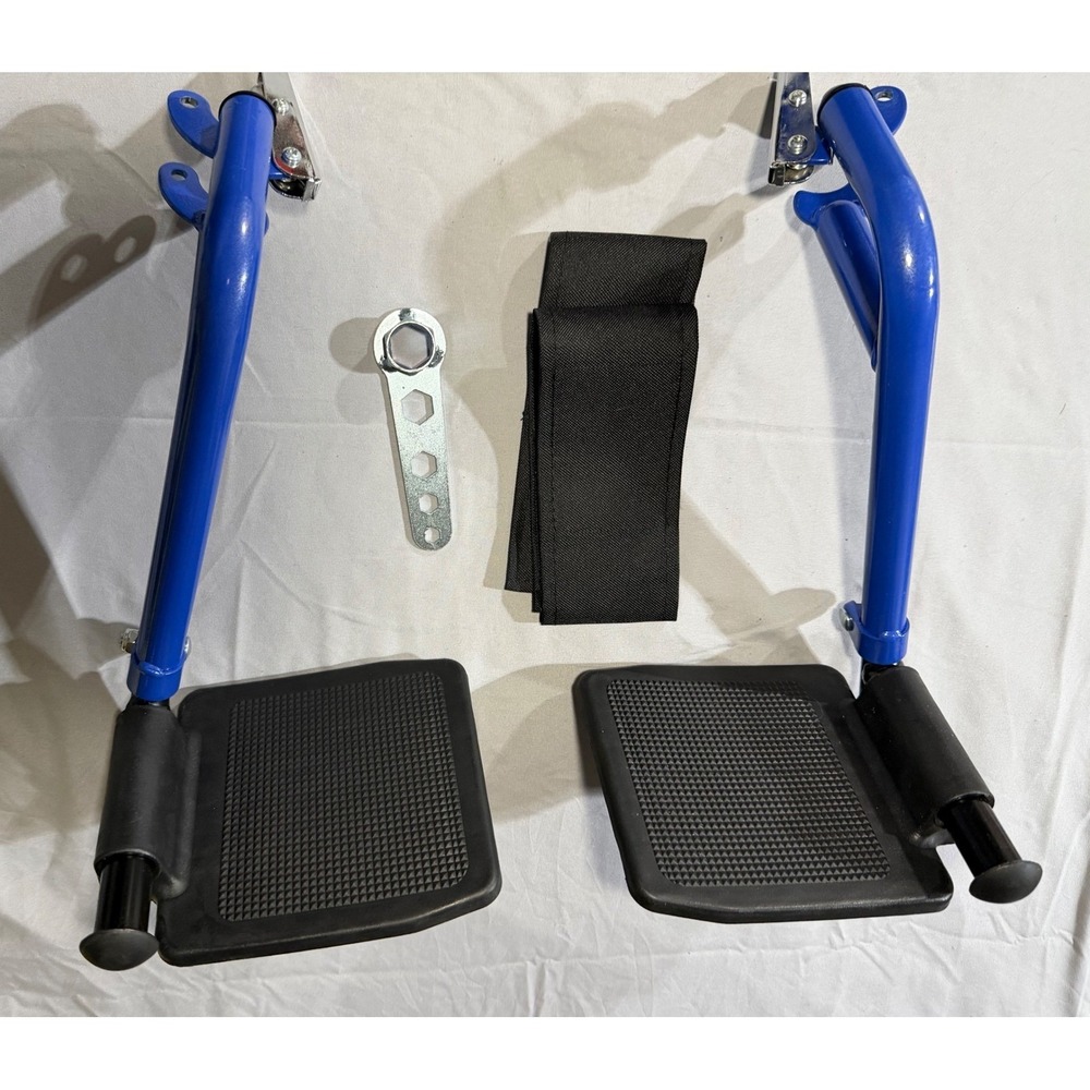 Universal Wheelchair Footrests Blue Swing Away Leg Rests Pair with Calf Straps